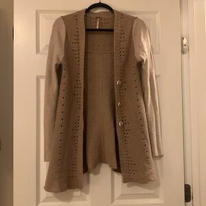 Free People Tan Knit Cardigan w/ Lace Back Detail
